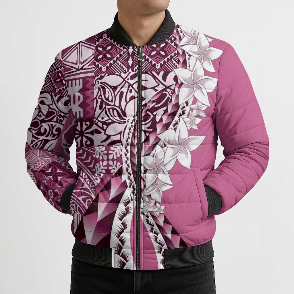 Aloha Vintage Plumeria Hawaiian Tapa Pattern Bomber Puffer Jacket Pink Hawaiian Tapa Pattern - Polynesian Pride