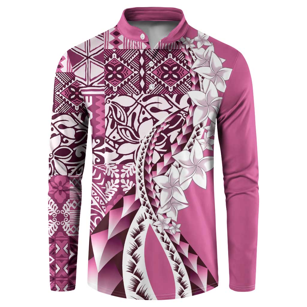 Aloha Vintage Plumeria Hawaiian Tapa Pattern Button Sweatshirt Pink Hawaiian Tapa Pattern - Polynesian Pride