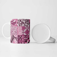Aloha Vintage Plumeria Hawaiian Tapa Pattern Ceramic Mug Pink Hawaiian Tapa Pattern - Polynesian Pride