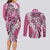 Aloha Vintage Plumeria Hawaiian Tapa Pattern Couples Matching Long Sleeve Bodycon Dress and Long Sleeve Button Shirt Pink Hawaiian Tapa Pattern - Polynesian Pride