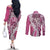 Aloha Vintage Plumeria Hawaiian Tapa Pattern Couples Matching Off The Shoulder Long Sleeve Dress and Long Sleeve Button Shirt Pink Hawaiian Tapa Pattern - Polynesian Pride