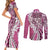Aloha Vintage Plumeria Hawaiian Tapa Pattern Couples Matching Short Sleeve Bodycon Dress and Long Sleeve Button Shirt Pink Hawaiian Tapa Pattern - Polynesian Pride
