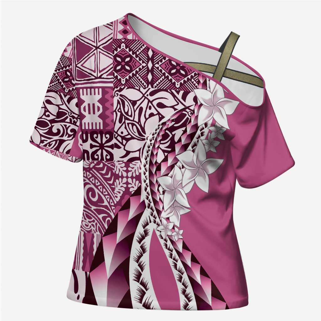 Aloha Vintage Plumeria Hawaiian Tapa Pattern Cross Shoulder Shirt Pink Hawaiian Tapa Pattern - Polynesian Pride