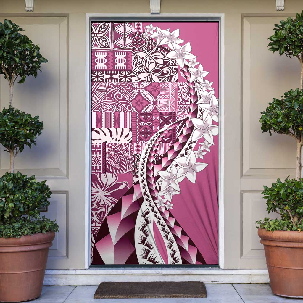 Aloha Vintage Plumeria Hawaiian Tapa Pattern Door Cover Pink Hawaiian Tapa Pattern - Polynesian Pride