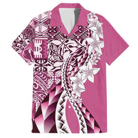 Aloha Vintage Plumeria Hawaiian Tapa Pattern Family Matching Long Sleeve Bodycon Dress and Hawaiian Shirt Pink Hawaiian Tapa Pattern - Polynesian Pride