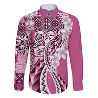 Aloha Vintage Plumeria Hawaiian Tapa Pattern Family Matching Puletasi and Hawaiian Shirt Pink Hawaiian Tapa Pattern - Polynesian Pride