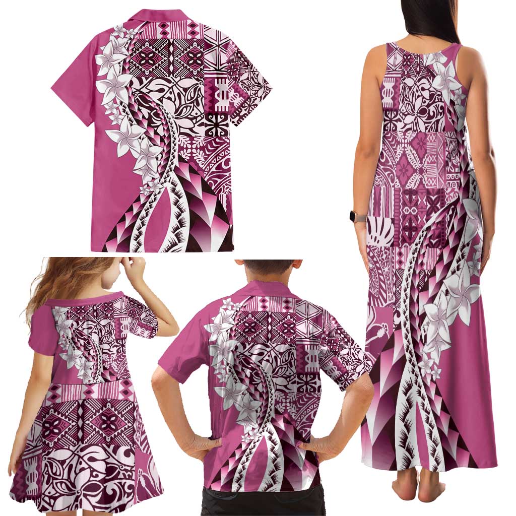 Aloha Vintage Plumeria Hawaiian Tapa Pattern Family Matching Tank Maxi Dress and Hawaiian Shirt Pink Hawaiian Tapa Pattern - Polynesian Pride