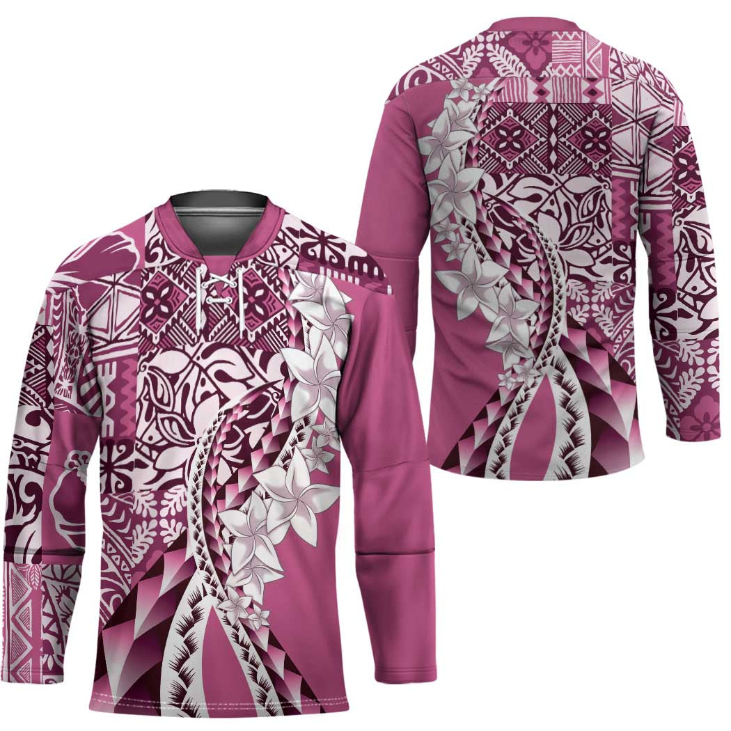 Aloha Vintage Plumeria Hawaiian Tapa Pattern Hockey Jersey Pink Hawaiian Tapa Pattern - Polynesian Pride
