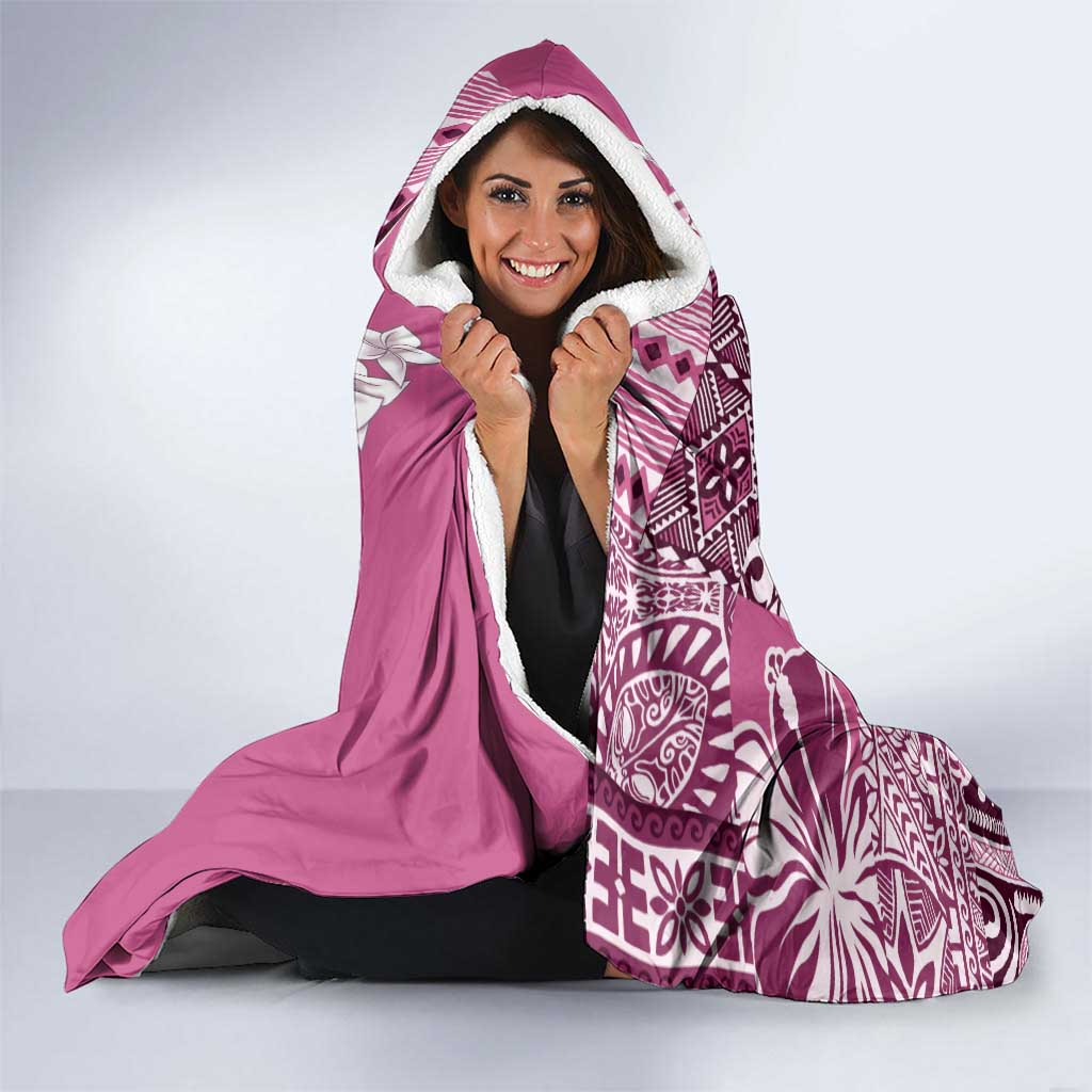 Aloha Vintage Plumeria Hawaiian Tapa Pattern Hooded Blanket Pink Hawaiian Tapa Pattern - Polynesian Pride