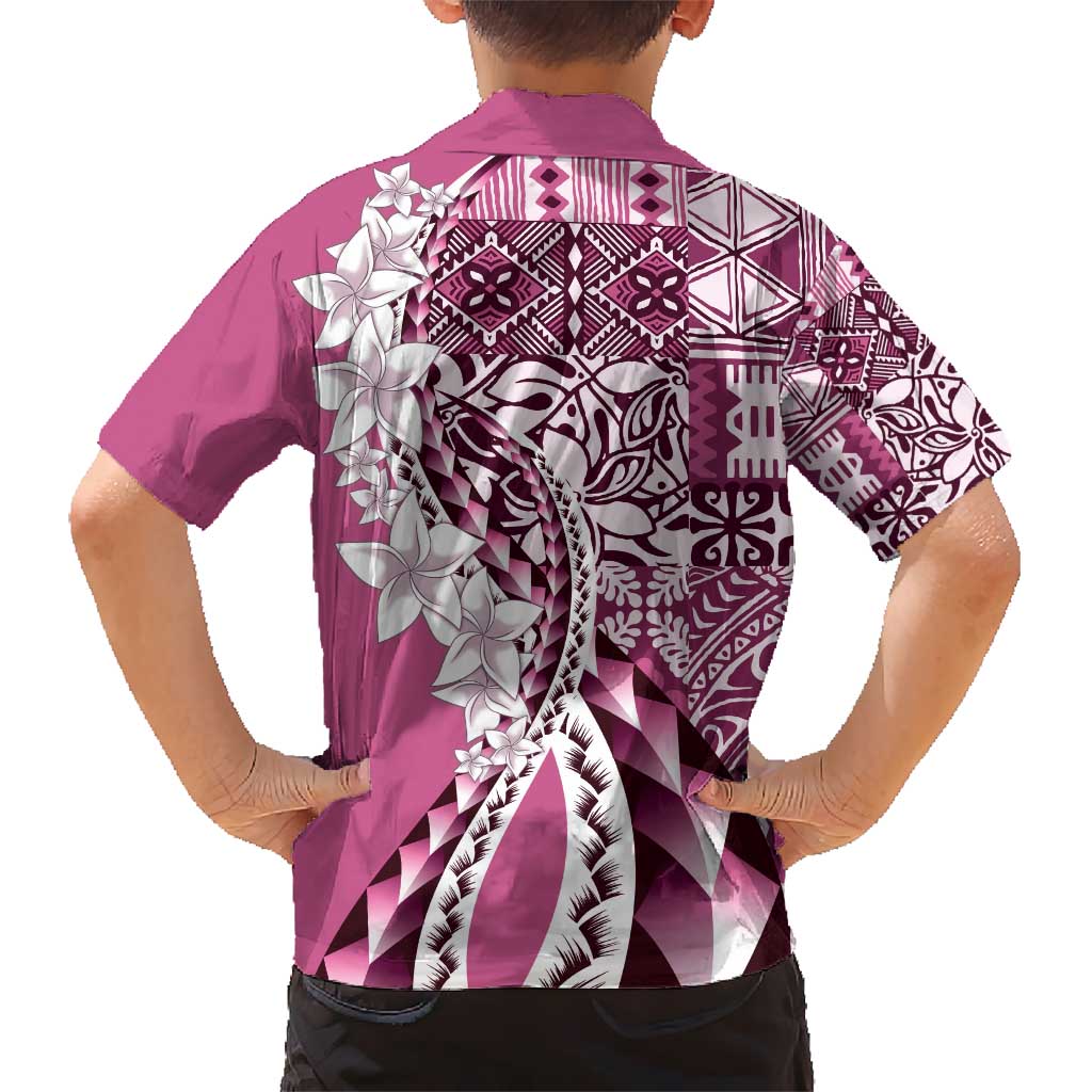 Aloha Vintage Plumeria Hawaiian Tapa Pattern Kid Hawaiian Shirt Pink Hawaiian Tapa Pattern - Polynesian Pride