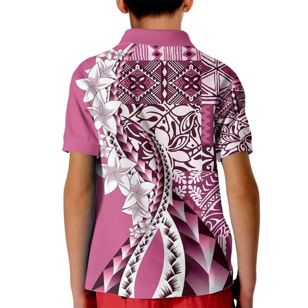 Aloha Vintage Plumeria Hawaiian Tapa Pattern Kid Polo Shirt Pink Hawaiian Tapa Pattern - Polynesian Pride