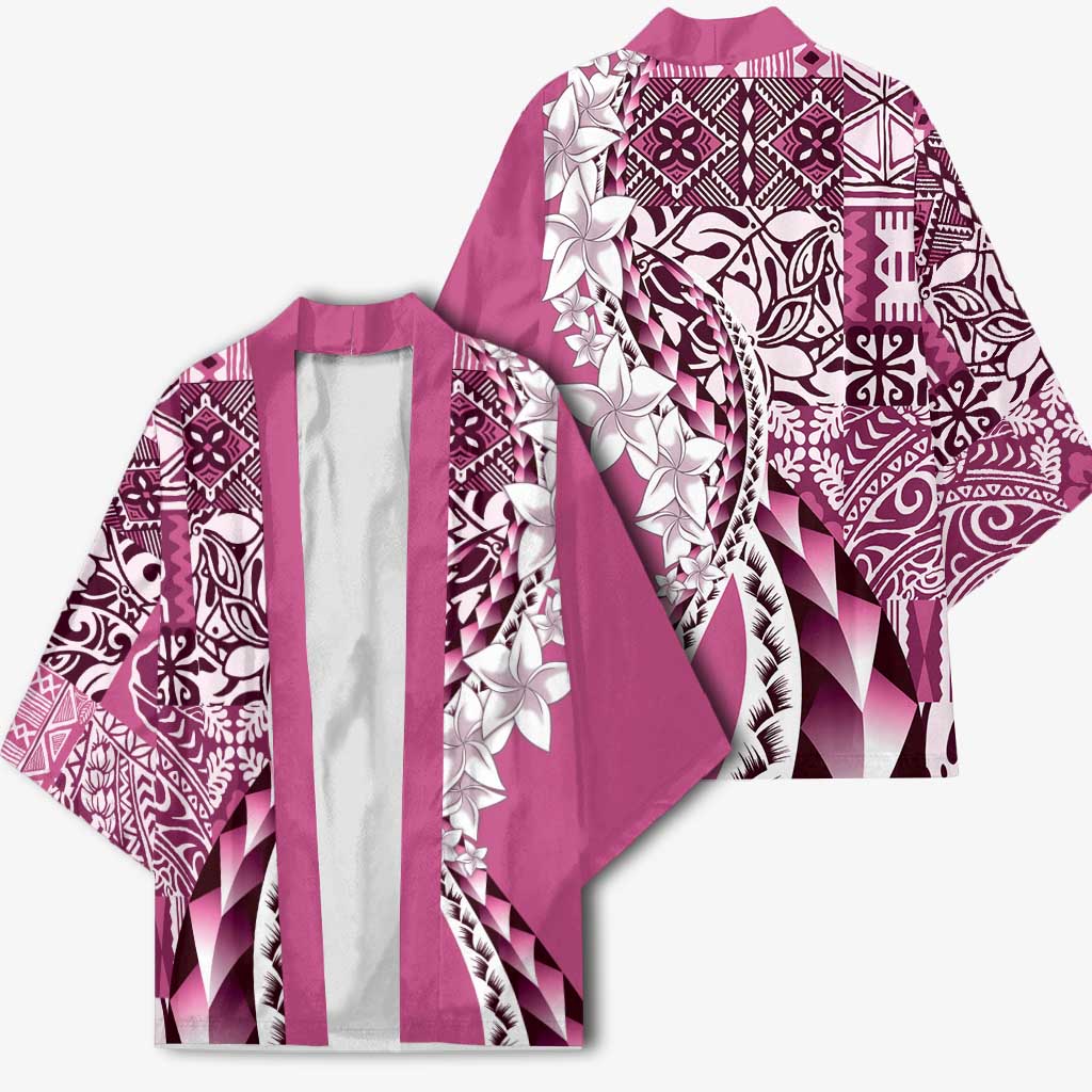 Aloha Vintage Plumeria Hawaiian Tapa Pattern Kimono Pink Hawaiian Tapa Pattern - Polynesian Pride