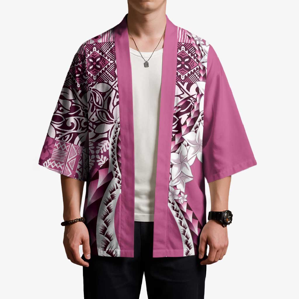 Aloha Vintage Plumeria Hawaiian Tapa Pattern Kimono Pink Hawaiian Tapa Pattern - Polynesian Pride
