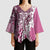 Aloha Vintage Plumeria Hawaiian Tapa Pattern Kimono Sleeve Blouse Pink Hawaiian Tapa Pattern - Polynesian Pride