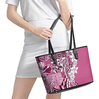 Aloha Vintage Plumeria Hawaiian Tapa Pattern Leather Tote Bag Pink Hawaiian Tapa Pattern - Polynesian Pride
