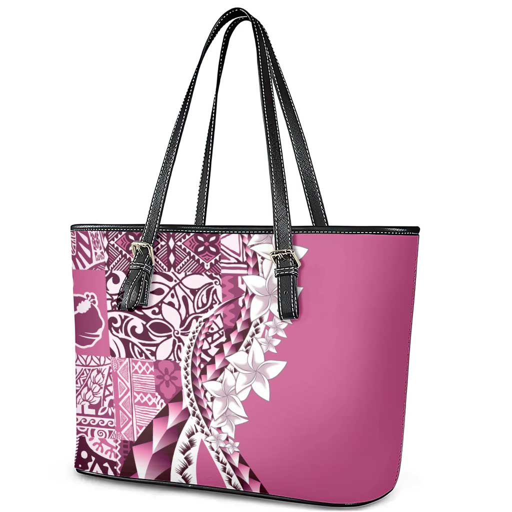 Aloha Vintage Plumeria Hawaiian Tapa Pattern Leather Tote Bag Pink Hawaiian Tapa Pattern - Polynesian Pride