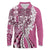 Aloha Vintage Plumeria Hawaiian Tapa Pattern Long Sleeve Polo Shirt Pink Hawaiian Tapa Pattern - Polynesian Pride