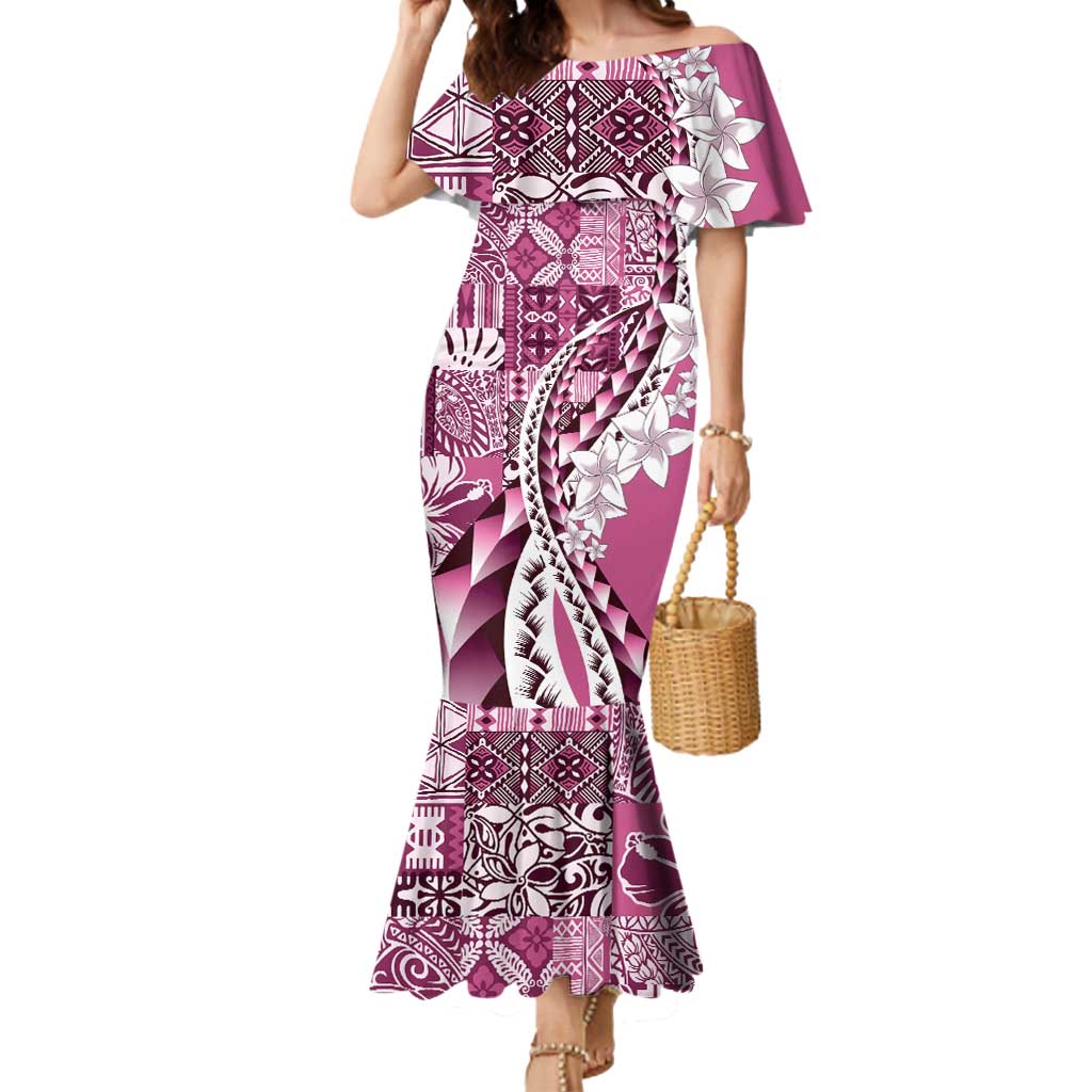 Aloha Vintage Plumeria Hawaiian Tapa Pattern Mermaid Dress Pink Hawaiian Tapa Pattern - Polynesian Pride
