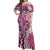 Aloha Vintage Plumeria Hawaiian Tapa Pattern Off Shoulder Maxi Dress Pink Hawaiian Tapa Pattern - Polynesian Pride