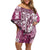 Aloha Vintage Plumeria Hawaiian Tapa Pattern Off Shoulder Short Dress Pink Hawaiian Tapa Pattern - Polynesian Pride