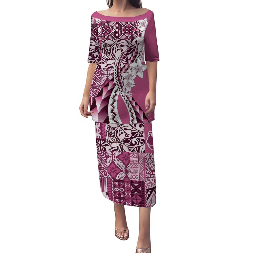 Aloha Vintage Plumeria Hawaiian Tapa Pattern Puletasi Pink Hawaiian Tapa Pattern - Polynesian Pride