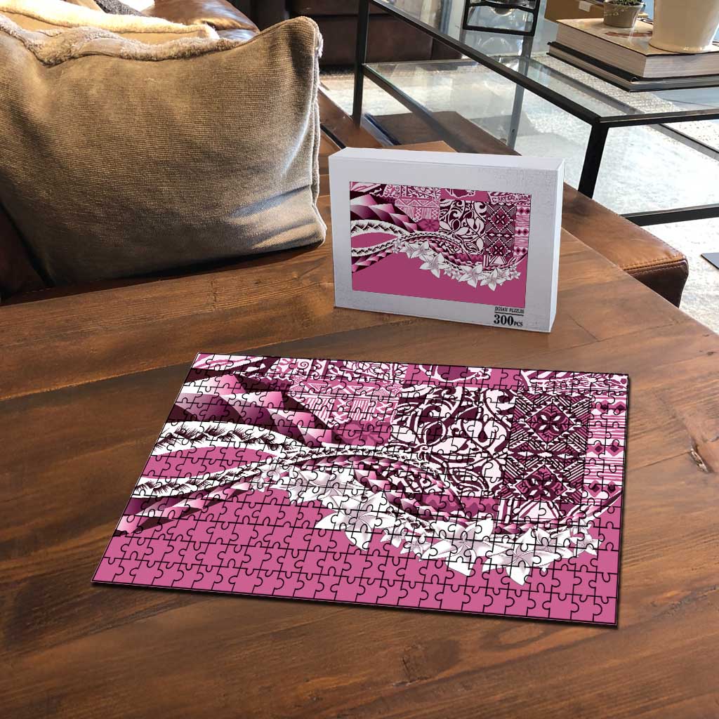 Aloha Vintage Plumeria Hawaiian Tapa Pattern Puzzle Pink Hawaiian Tapa Pattern - Polynesian Pride