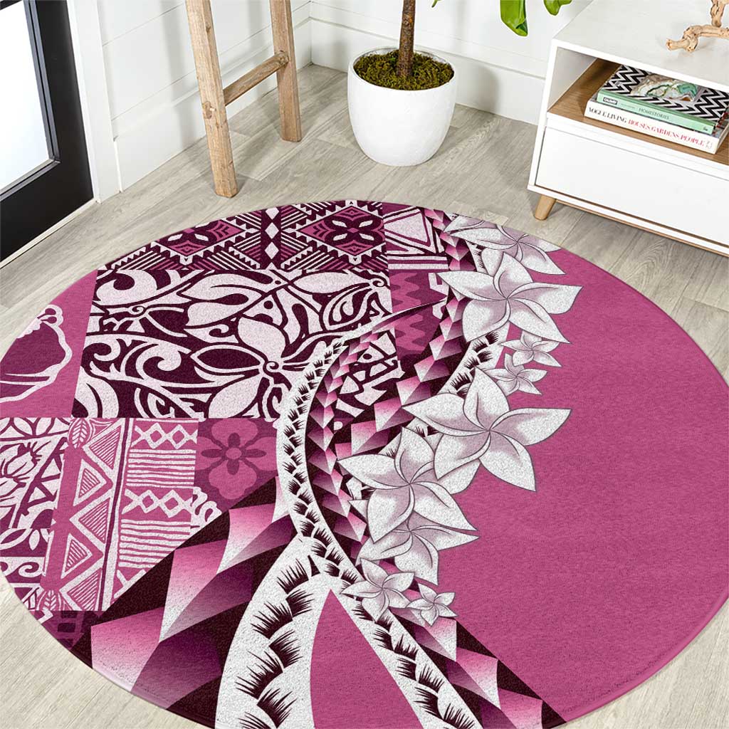 Aloha Vintage Plumeria Hawaiian Tapa Pattern Round Carpet Pink Hawaiian Tapa Pattern - Polynesian Pride