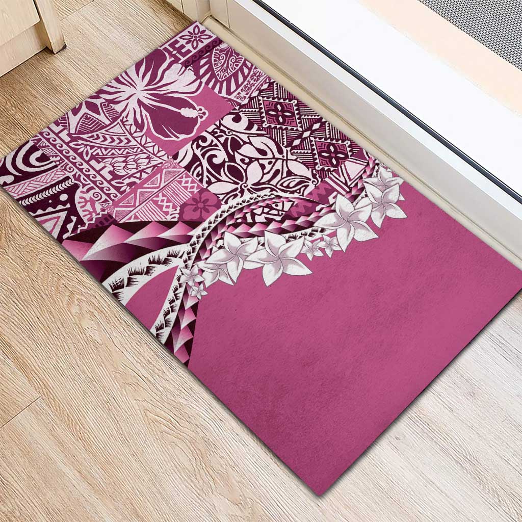 Aloha Vintage Plumeria Hawaiian Tapa Pattern Rubber Doormat Pink Hawaiian Tapa Pattern - Polynesian Pride