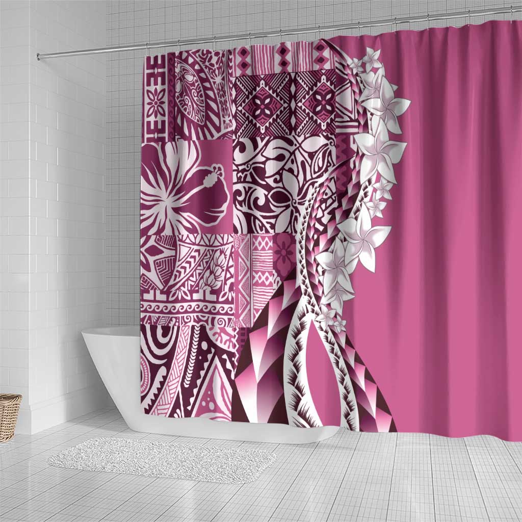 Aloha Vintage Plumeria Hawaiian Tapa Pattern Shower Curtain Pink Hawaiian Tapa Pattern - Polynesian Pride