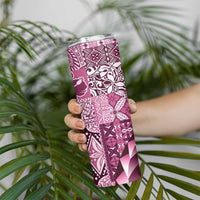 Aloha Vintage Plumeria Hawaiian Tapa Pattern Skinny Tumbler Pink Hawaiian Tapa Pattern - Polynesian Pride