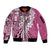 Aloha Vintage Plumeria Hawaiian Tapa Pattern Sleeve Zip Bomber Jacket Pink Hawaiian Tapa Pattern - Polynesian Pride