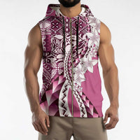 Aloha Vintage Plumeria Hawaiian Tapa Pattern Sleeveless Zip Hoodie Pink Hawaiian Tapa Pattern - Polynesian Pride