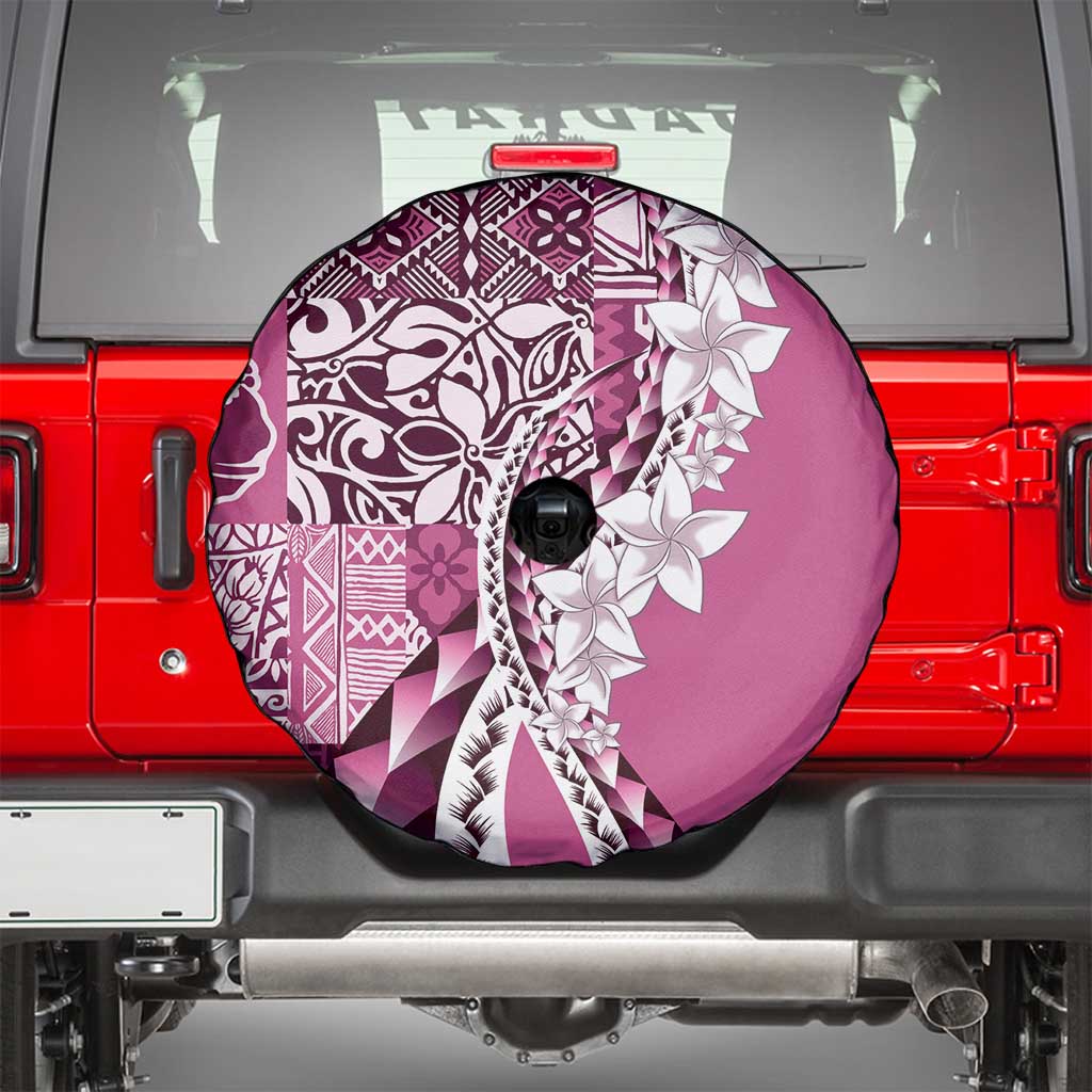 Aloha Vintage Plumeria Hawaiian Tapa Pattern Spare Tire Cover Pink Hawaiian Tapa Pattern - Polynesian Pride