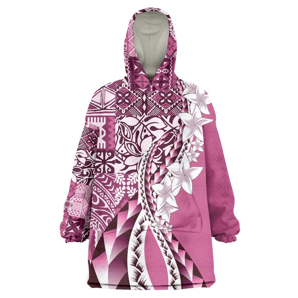 Aloha Vintage Plumeria Hawaiian Tapa Pattern Wearable Blanket Hoodie Pink Hawaiian Tapa Pattern - Polynesian Pride