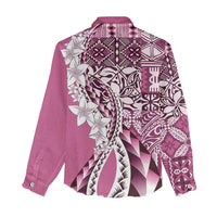 Aloha Vintage Plumeria Hawaiian Tapa Pattern Women Casual Shirt Pink Hawaiian Tapa Pattern - Polynesian Pride