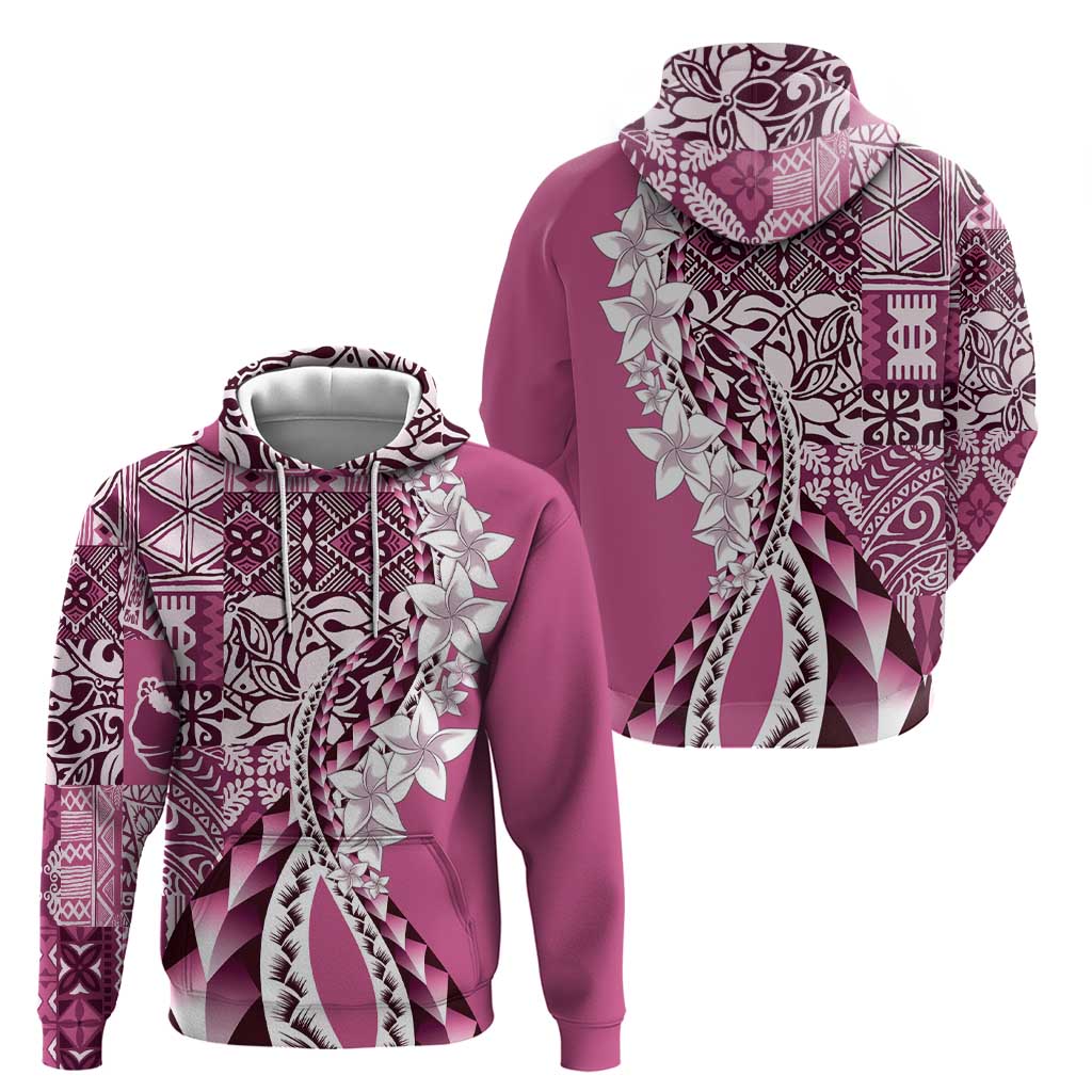 Aloha Vintage Plumeria Hawaiian Tapa Pattern Zip Hoodie Pink Hawaiian Tapa Pattern - Polynesian Pride