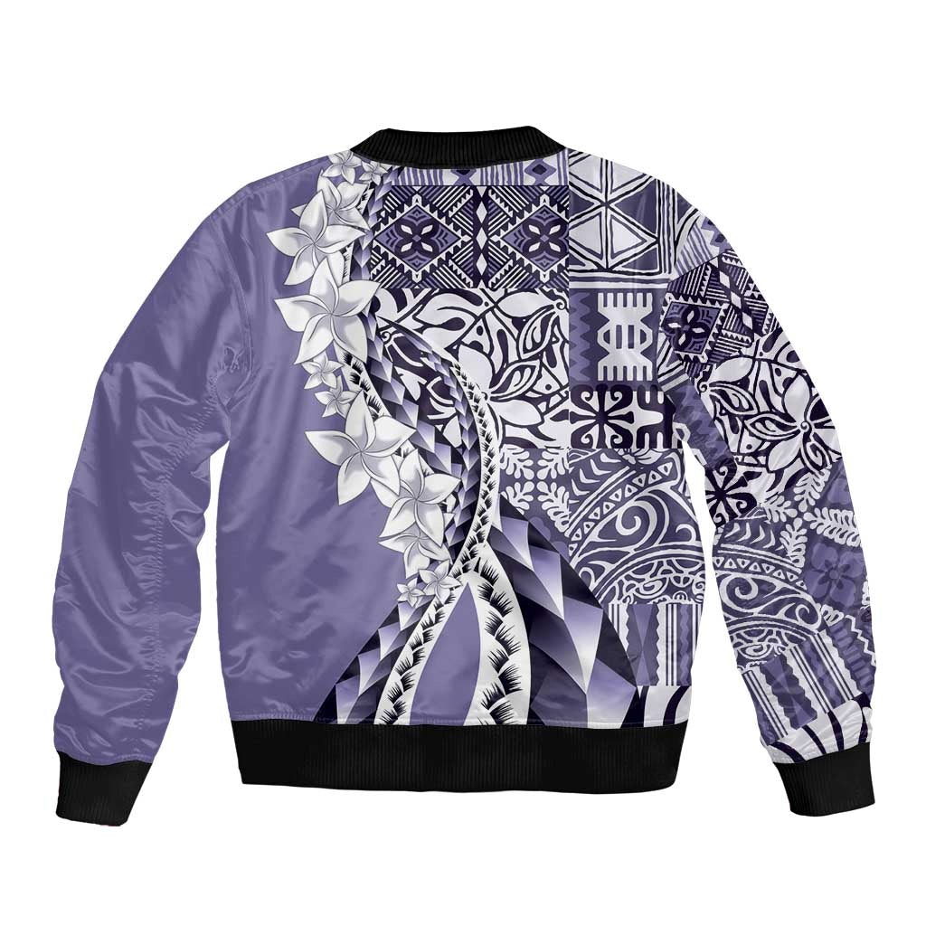 Aloha Vintage Plumeria Hawaiian Tapa Pattern Bomber Jacket Purple Hawaiian Tapa Pattern - Polynesian Pride