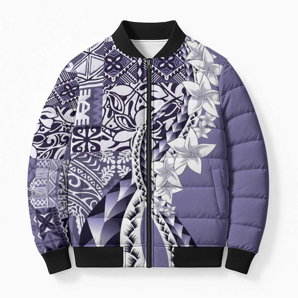 Aloha Vintage Plumeria Hawaiian Tapa Pattern Bomber Puffer Jacket Purple Hawaiian Tapa Pattern - Polynesian Pride