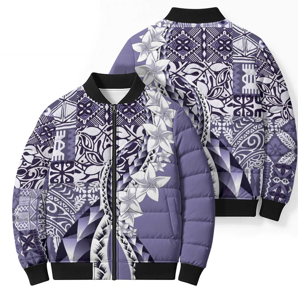 Aloha Vintage Plumeria Hawaiian Tapa Pattern Bomber Puffer Jacket Purple Hawaiian Tapa Pattern - Polynesian Pride