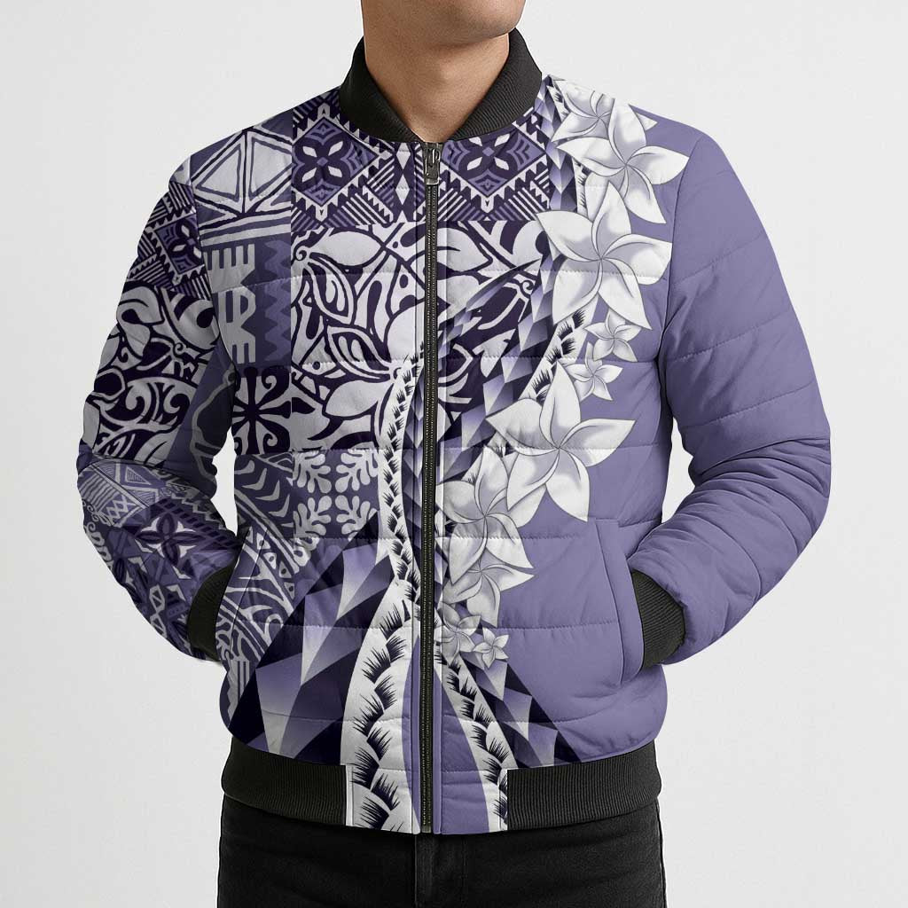 Aloha Vintage Plumeria Hawaiian Tapa Pattern Bomber Puffer Jacket Purple Hawaiian Tapa Pattern - Polynesian Pride