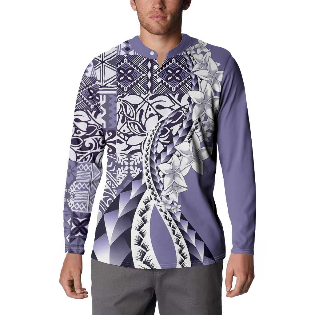 Aloha Vintage Plumeria Hawaiian Tapa Pattern Button Sweatshirt Purple Hawaiian Tapa Pattern - Polynesian Pride