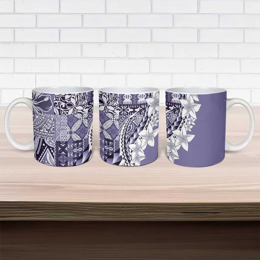 Aloha Vintage Plumeria Hawaiian Tapa Pattern Ceramic Mug Purple Hawaiian Tapa Pattern - Polynesian Pride
