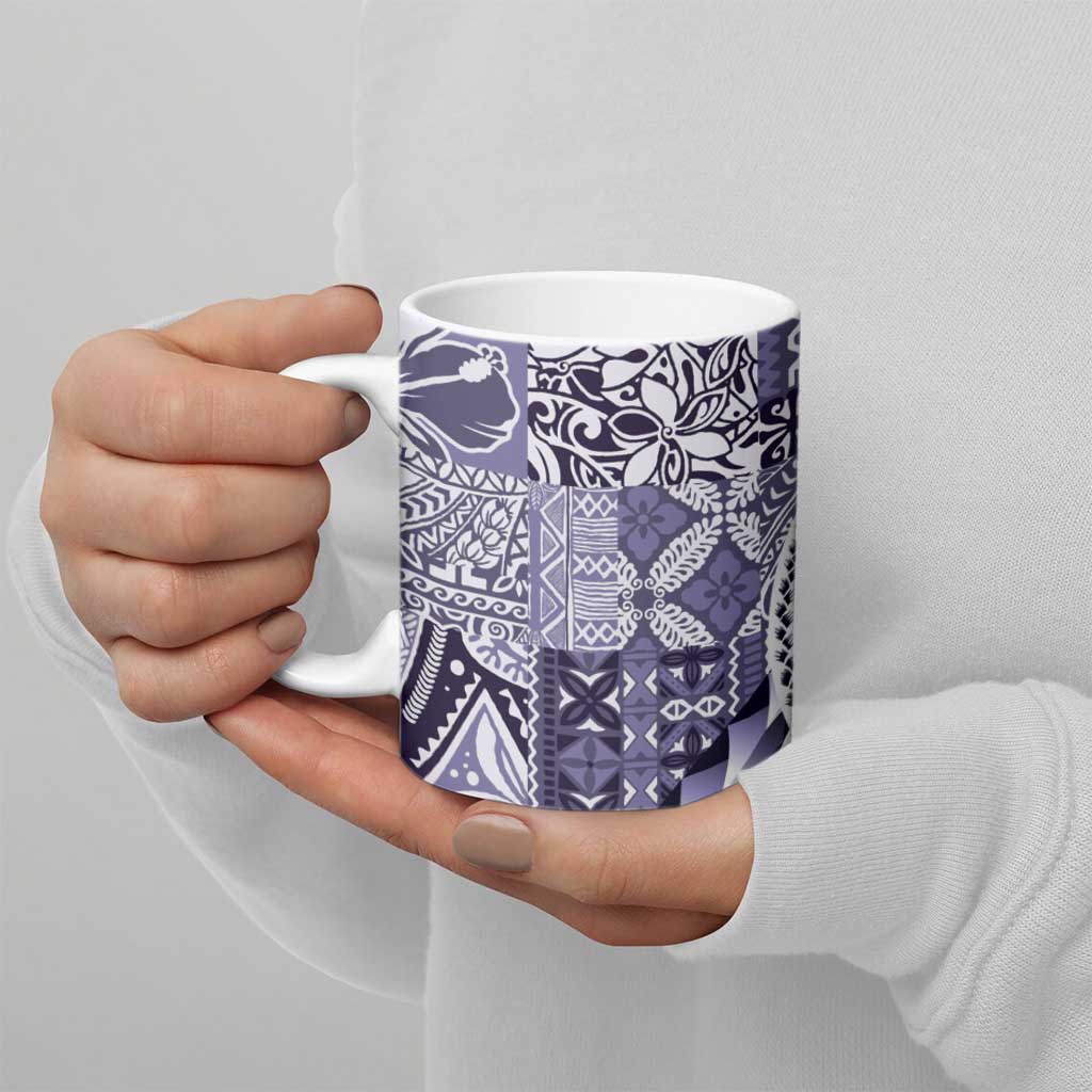 Aloha Vintage Plumeria Hawaiian Tapa Pattern Ceramic Mug Purple Hawaiian Tapa Pattern - Polynesian Pride
