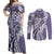 Aloha Vintage Plumeria Hawaiian Tapa Pattern Couples Matching Off Shoulder Maxi Dress and Long Sleeve Button Shirt Purple Hawaiian Tapa Pattern - Polynesian Pride