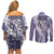 Aloha Vintage Plumeria Hawaiian Tapa Pattern Couples Matching Off Shoulder Short Dress and Long Sleeve Button Shirt Purple Hawaiian Tapa Pattern - Polynesian Pride