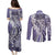 Aloha Vintage Plumeria Hawaiian Tapa Pattern Couples Matching Puletasi and Long Sleeve Button Shirt Purple Hawaiian Tapa Pattern - Polynesian Pride