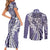Aloha Vintage Plumeria Hawaiian Tapa Pattern Couples Matching Short Sleeve Bodycon Dress and Long Sleeve Button Shirt Purple Hawaiian Tapa Pattern - Polynesian Pride