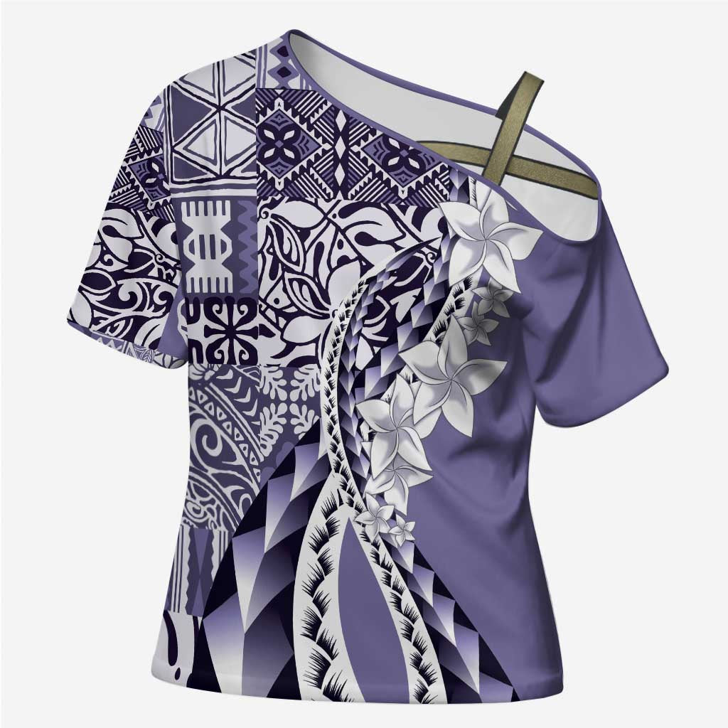 Aloha Vintage Plumeria Hawaiian Tapa Pattern Cross Shoulder Shirt Purple Hawaiian Tapa Pattern - Polynesian Pride