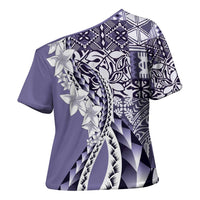 Aloha Vintage Plumeria Hawaiian Tapa Pattern Cross Shoulder Shirt Purple Hawaiian Tapa Pattern - Polynesian Pride