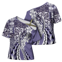 Aloha Vintage Plumeria Hawaiian Tapa Pattern Cross Shoulder Shirt Purple Hawaiian Tapa Pattern - Polynesian Pride